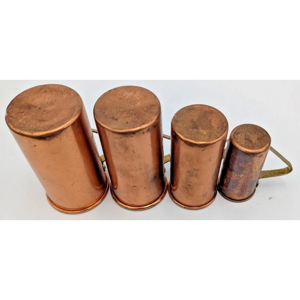Vintage Copper Measuring Cups with Handles Set of 4 Rustic Farmhouse Kitchen